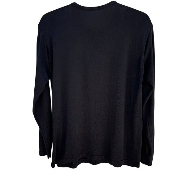 Womens Black Long-Sleeve Knit Crewneck Long Sleeve Minimalist Shirt Blouse Top - Picture 6 of 7